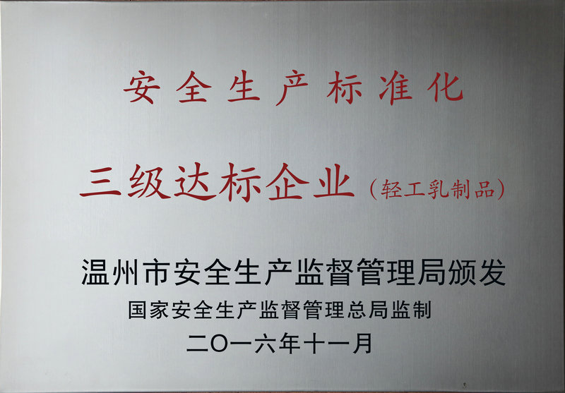 安全生產(chǎn)標(biāo)準(zhǔn)化三級(jí)達(dá)標(biāo)企業(yè)