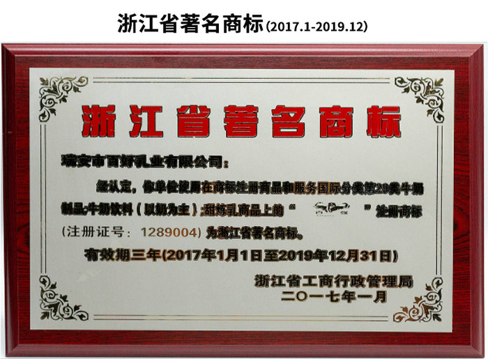 浙江省著名商標(biāo)(2017.1-2019.12)